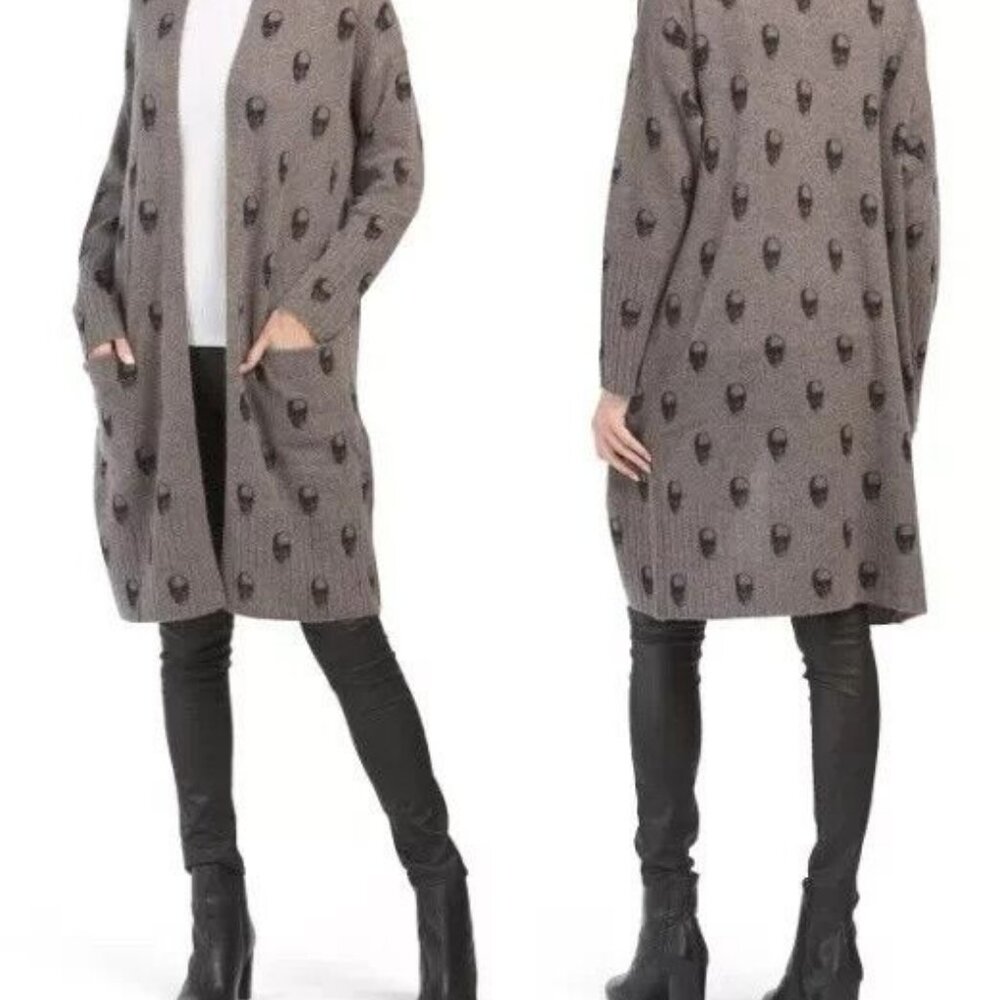 Skull Womens Long Cashmere Cardigan XS Harper Open Front Luxury MSRP $403 Skull-